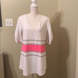 Anthropologie White, Pink, and Solver Tunic